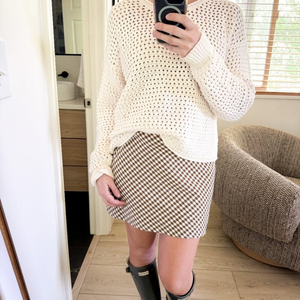 Le Lis Brown Gingham Checked Mini Skirt (M)
